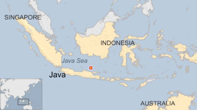 Карта Индонезии с указанием местоположения моря битвы на Яве к северу от Явы