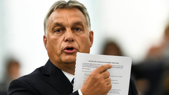 Премьер-министр Венгрии Виктор Орбан выступает в Европарламенте. 11 сентября 2018