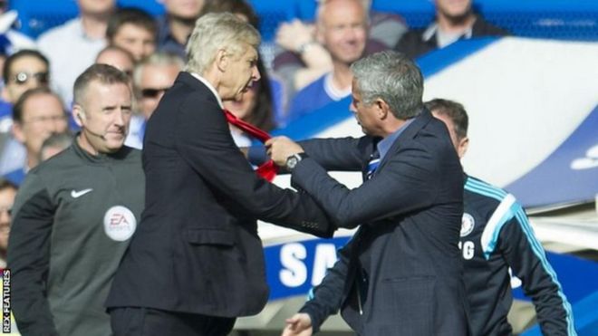 Arsene Wenger na Jose Mourinho wakizozana awali