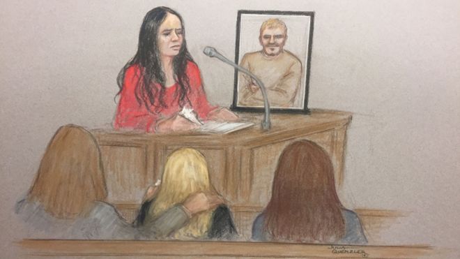Невестка Курта Кохрана Анджела Столл показана в эскизе суда