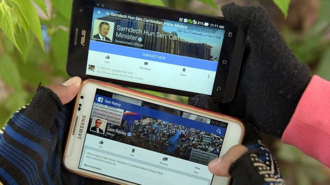 Facebook pages of Hun Sen and Sam Rainsy