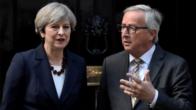 Theresa May welcomes Head of the European Commission, President Juncker to Downing Street in London, Britain April 26, 2017