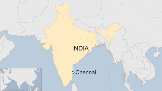 Map showing Chennai in India