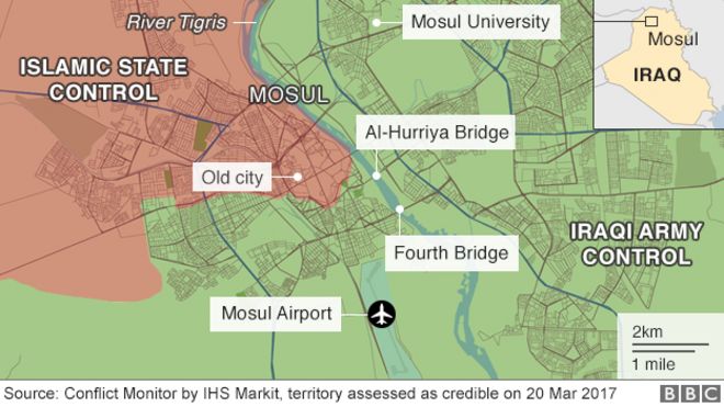 Карта территории Мосула, 20 марта 2017 года