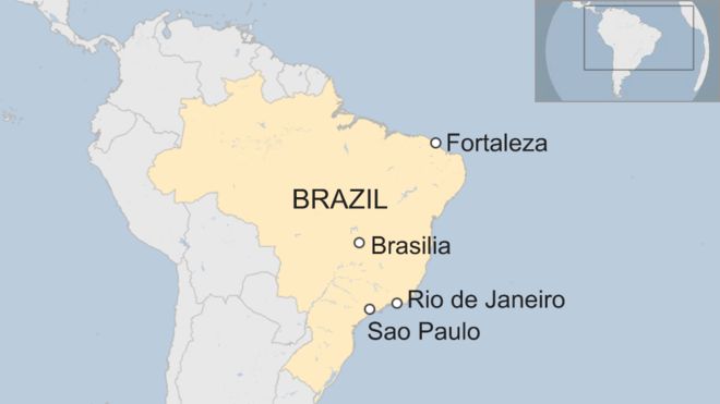 Карта Бразилии с изображением города Форталеза
