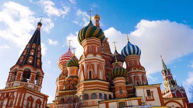 The Saint Basil's Cathedral on the Red Square in Moscow on a sunny summer day