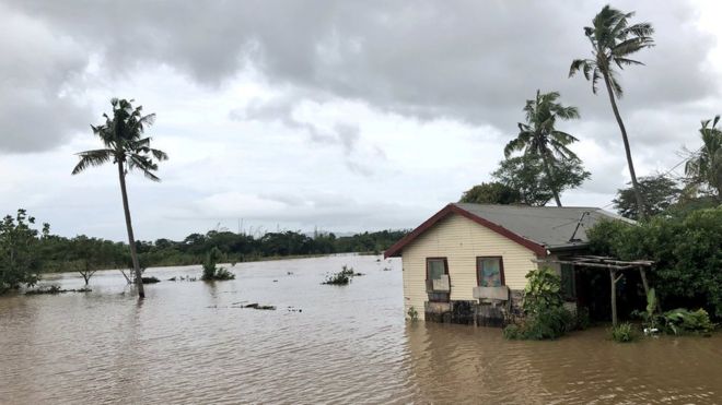 Наводнение, вызванное циклоном Джози в деревне Наилага, Ба, Фиджи, 1 апреля 2018 года