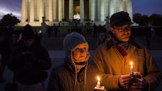 Vigil outside Lincoln Memorial in Washington DC against travel ban - 4 February