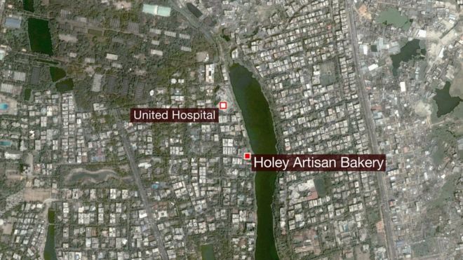 Карта Дакки с указанием расположения пекарни Holey Artisan