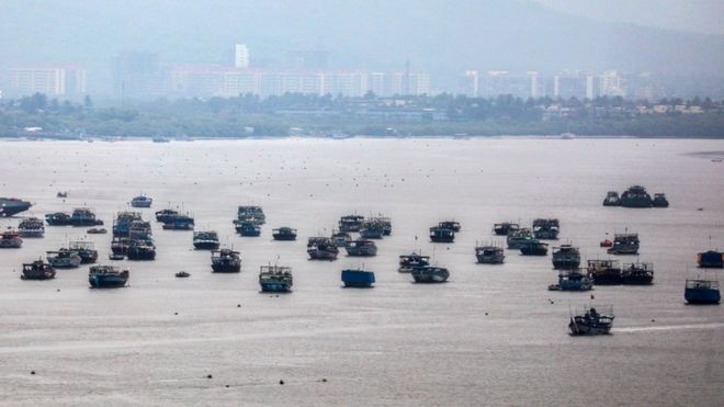Fishing boats anchored in Mumbai