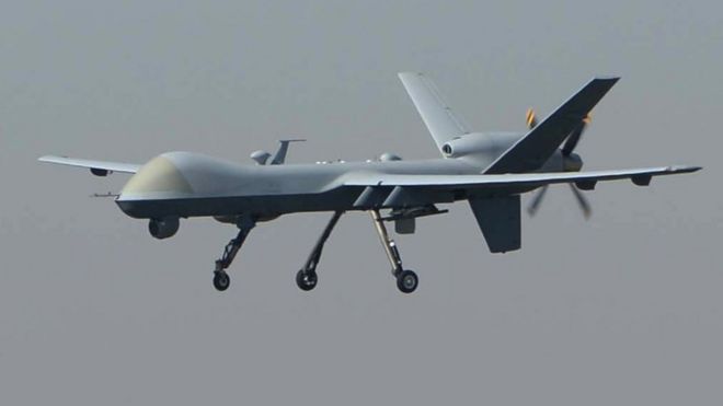 A US drone lands at Afghanistan's Jalalabad Airport, 2 October 2015