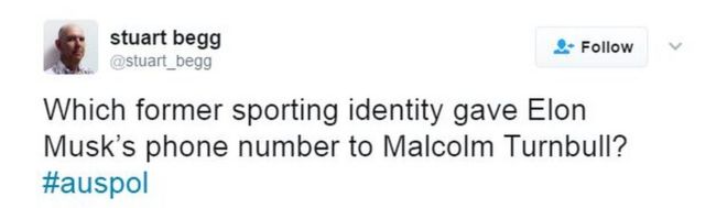 Кто из бывших спортивных деятелей дал номер телефона Элона Маск Малколму Тернбуллу? #auspol