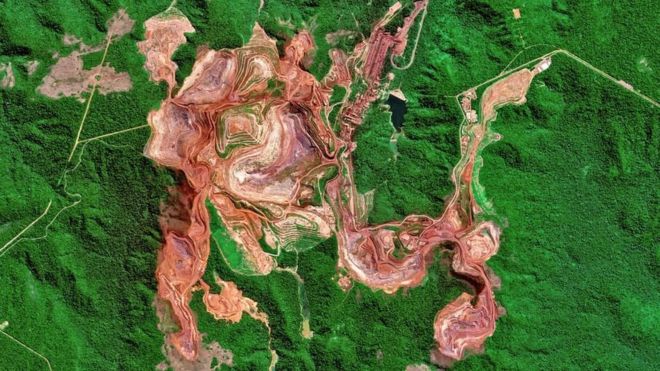 Imagen satelital de la mina Carajás ubicada en el norte de Brasil.