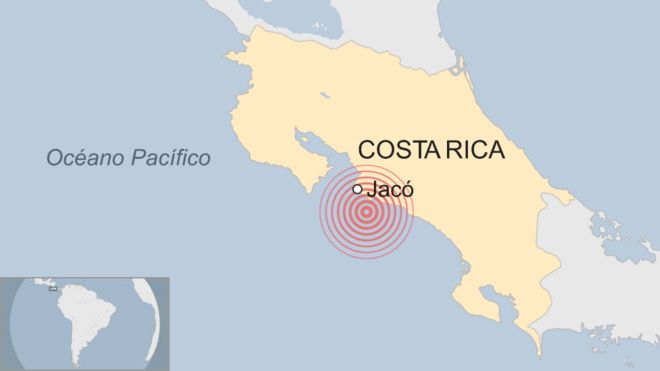 Ubicación de los tres sismos en Costa Rica