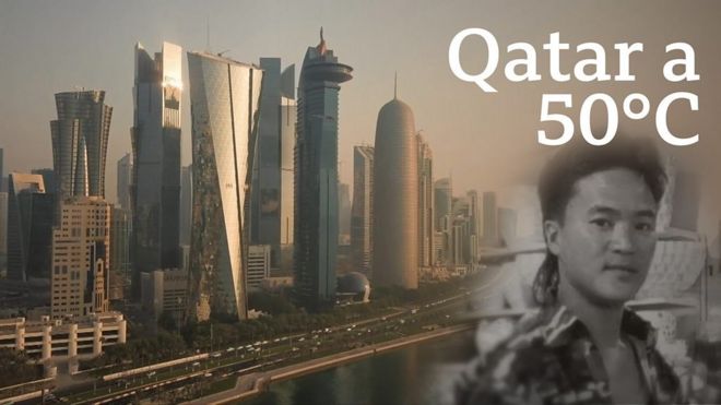 Montaje con panorámica de Qatar.