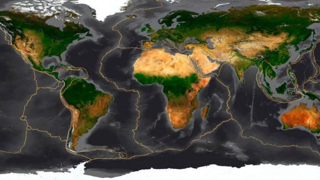 Un mapa que muestra las placas tectónicas en la Tierra