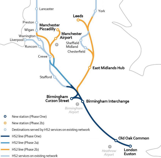 Карта нового маршрута HS2