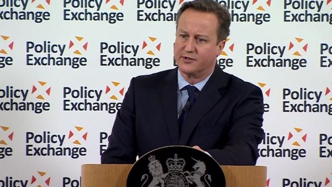 Дэвид Кэмерон выступает с речью о тюрьмах на Policy Exchange 8 февраля 2016 года