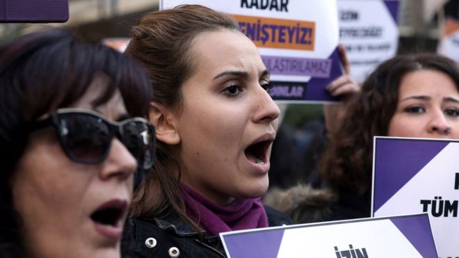 Turkish women stage a protest in Ankara, Turkey, 19 November