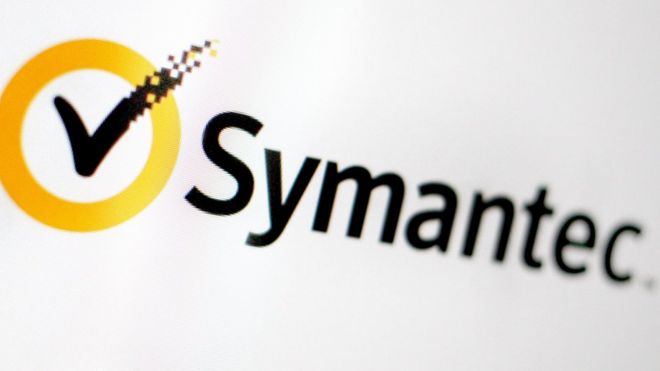 Логотип Symantec - желтый круг с галочкой