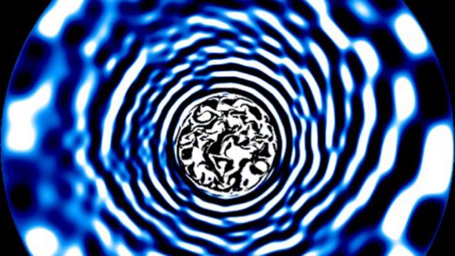 Ilustración de las ondas producidas en el interior de una estrella supergigante azul