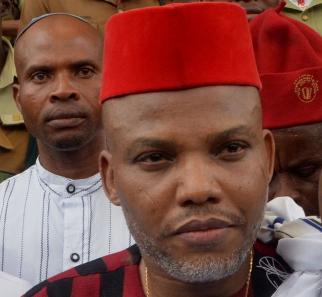 Leader of Indigenous People of Biafra (IPOB) Nnamdi Kanu steps out of the courtroom after being granted bail by the Federal High Court in Abuja, on April 25, 2017