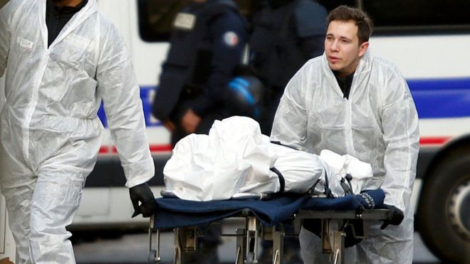 A body is removed from Bataclan, 14 November, 2015