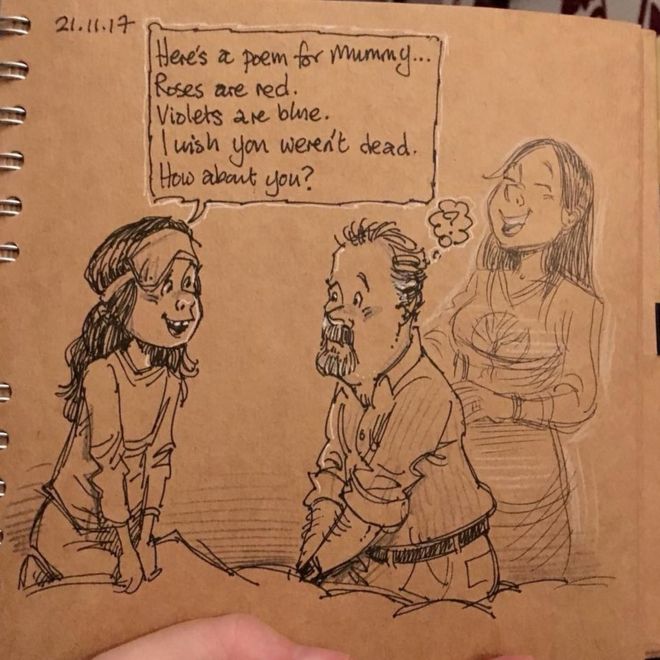 Desenho de Gary sobre poema da filha