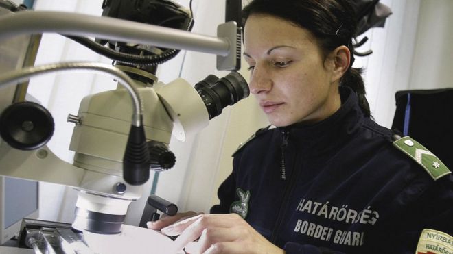 Венгерская пограничница проверяет украинский паспорт