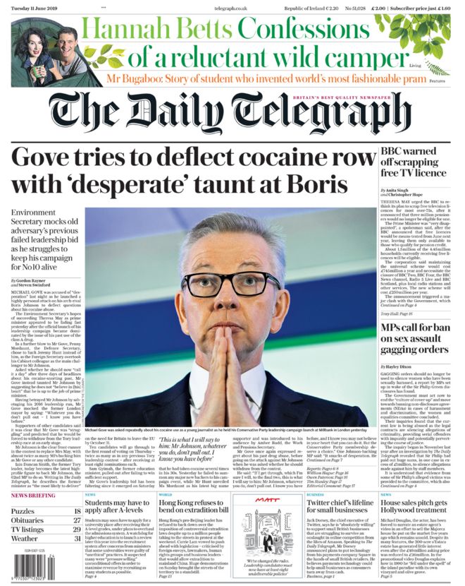 Front page of the Daily Telegraph