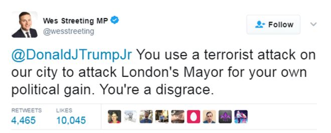 Уэс Стритинг: «Вы используете террористическую атаку на наш город, чтобы напасть на мэра Лондона для своей собственной политической выгоды. Ты позор & quot;