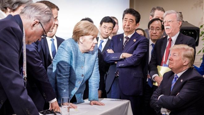 Фото с саммита лидеров G7, опубликованное в твиттере правительством Германии 9 июня 2018 года