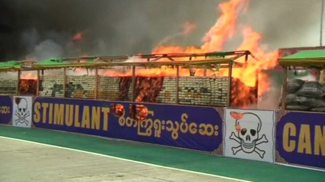 حرق مخدرات في ميانمار وتايلاند