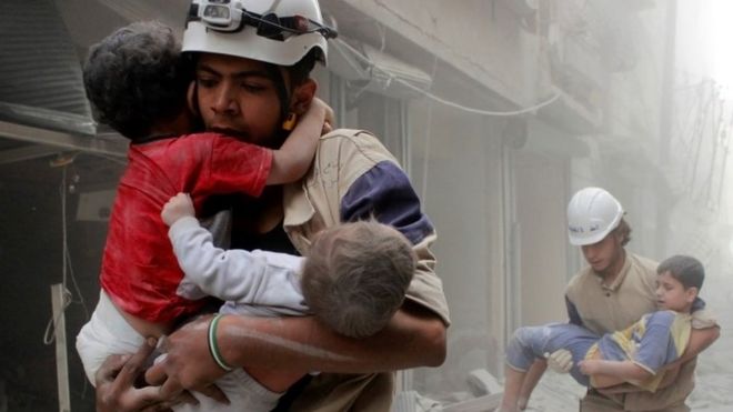 Members of the White Helmets in Aleppo, June 2014