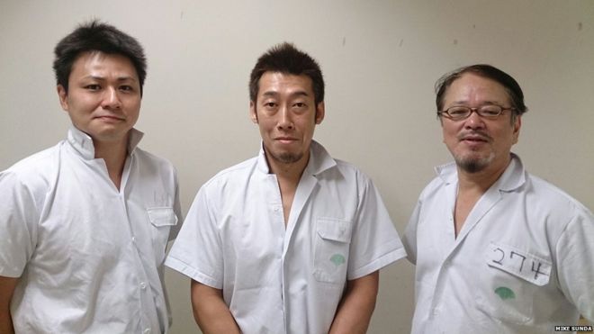 Abbatoir workers at the Shibaura meat market