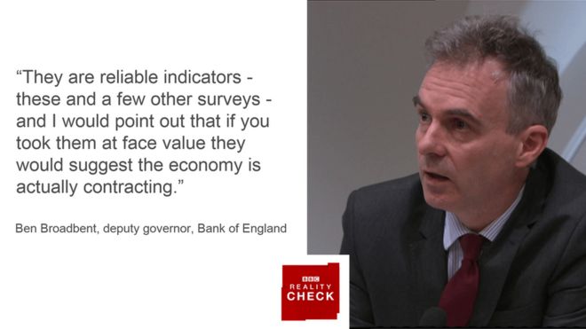 Бен Бродбент говорит: это надежные индикаторы - эти и несколько других опросов - и я хотел бы отметить, что если бы вы взяли их за чистую монету, они бы предположили, что экономика на самом деле сокращается.