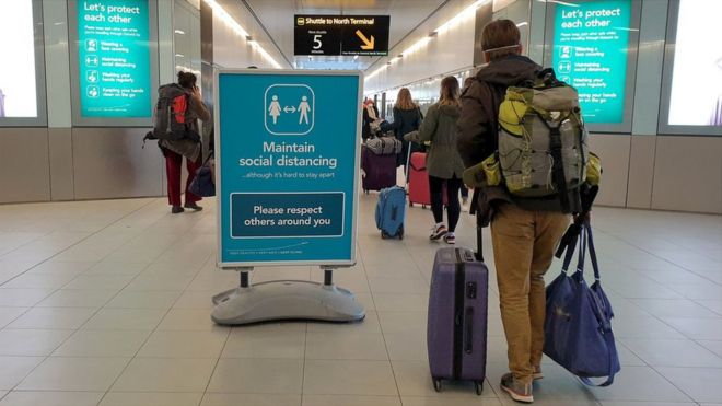 Gatwick Airport on Sunday, as European nations began imposing travel bans