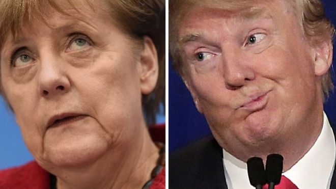 Канцлер Германии Ангела Меркель (слева) и избранный президент США Дональд Трамп. Файл фотографий