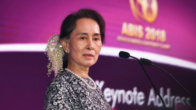 Государственный советник Мьянмы Аунг Сан Су Чжи на саммите АСЕАН в 2018 году