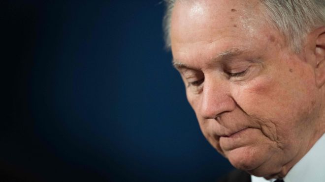 US Attorney General Jeff Sessions during a press conference at the Department of Justice