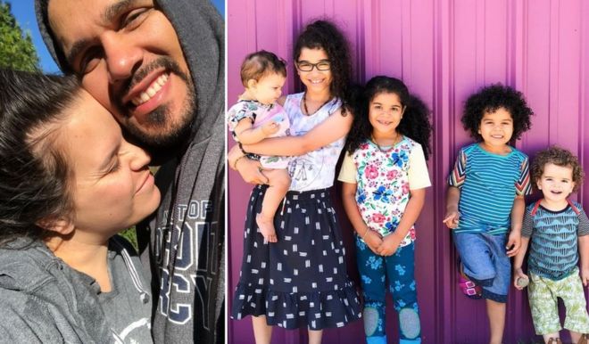 Коллаж из Instagram изображений пары и их пятерых детей