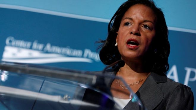 Susan Rice, shown speaking in 2017, says her White House experience gives her the right background for a vice-presidential role