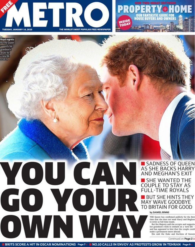 Metro front page 14 January