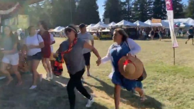 People run at the Gilroy Garlic Festival, 28 July 2019