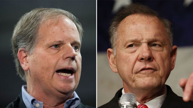 Democrat candidate Doug Jones and opposition Republican candidate Roy Moore