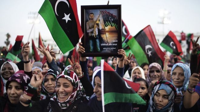 Libyan women celebrating in Tripoli in October 2011
