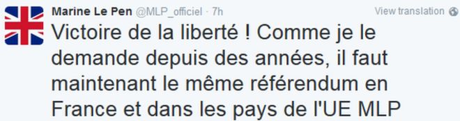 Твит Марин Ле Пен (на французском)