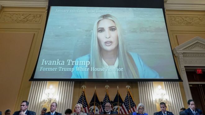 Ivanka Trump es presentada en video durante la audiencia congresional.