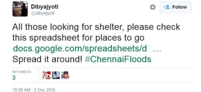 Всем тем, кто ищет укрытие, просмотрите эту таблицу, чтобы найти места, по которым можно перейти https://docs.google.com/spreadsheets/d/1rZc3e9scewKxbZBn0vfDqkxOTy_NJYUBSfsVPgnkmdY/htmlview?sle=true# a ¦ ¦ Распространите это! #ChennaiFloods