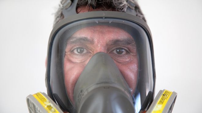 Donovan Tavera in his protective goggles